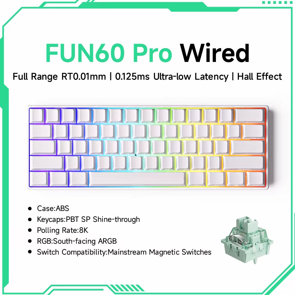 MONSGEEK FUN60 PRO & MAX Mechanical Keyboard with Magnetic Switches - 60% Wireless Gaming Keyboard with Rapid Trigger and 8K ARGB Customization