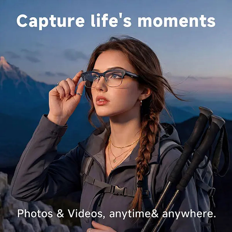 TOOBUR Wearable AI Smart Glasses - Lightweight Casual Open-Ear Bluetooth Headphones with 8MP Camera, Video Recording, Touch Control, Call Answering, Real-Time Translation, Photochromic HD Lenses, Built-In Lithium Ion Cells Batteries (Cool Adult Gifts)