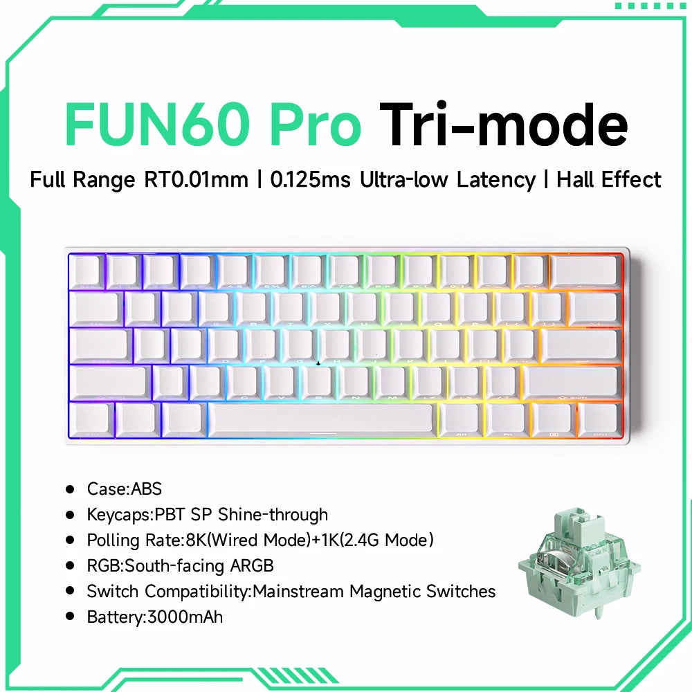 MONSGEEK FUN60 PRO & MAX Mechanical Keyboard with Magnetic Switches - 60% Wireless Gaming Keyboard with Rapid Trigger and 8K ARGB Customization