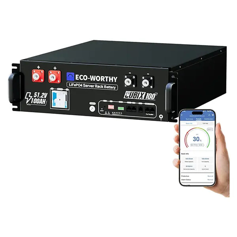 【Sold Out/Agotado】Eco-Worthy Cubix100 48V 100Ah Lifepo4 Server Rack Battery, 5120Wh Solar Energy Storage, UL1973 & UL9540 & CEC Listed, Bluetooth Wifi App & CAN/RS485 for Home Backup, Off-Grid Cabin