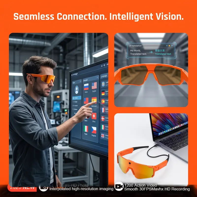 Real-Time Ai-Powered Smart Glasses - Recording Glasses with 1200P HD Video Recording, 8MP Anti-Shake Photography, Voice Assistant, Dual Microphones, Bluetooth Open Ear Audio, Uv-Protective Lenses for Sports, Travel