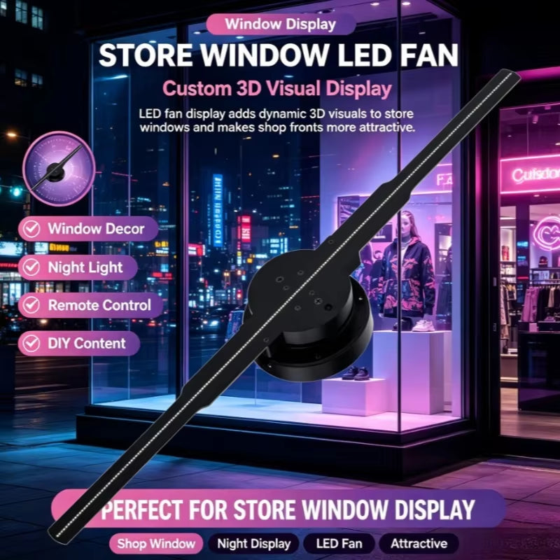 3D Holographic Fan Mobile Remote Control Custom Icon DIY Video LED Neon Light Rotating Display Holographic Projector Fan