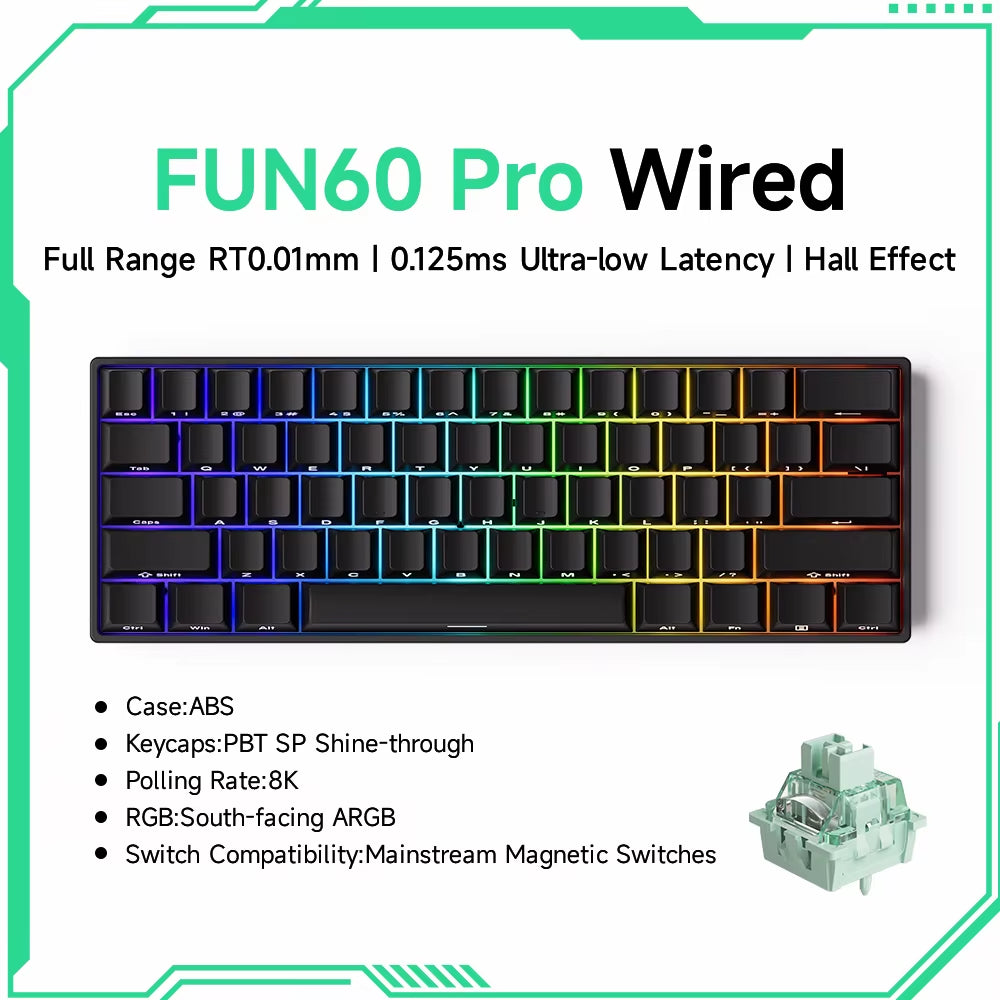 MONSGEEK FUN60 PRO & MAX Mechanical Keyboard with Magnetic Switches - 60% Wireless Gaming Keyboard with Rapid Trigger and 8K ARGB Customization