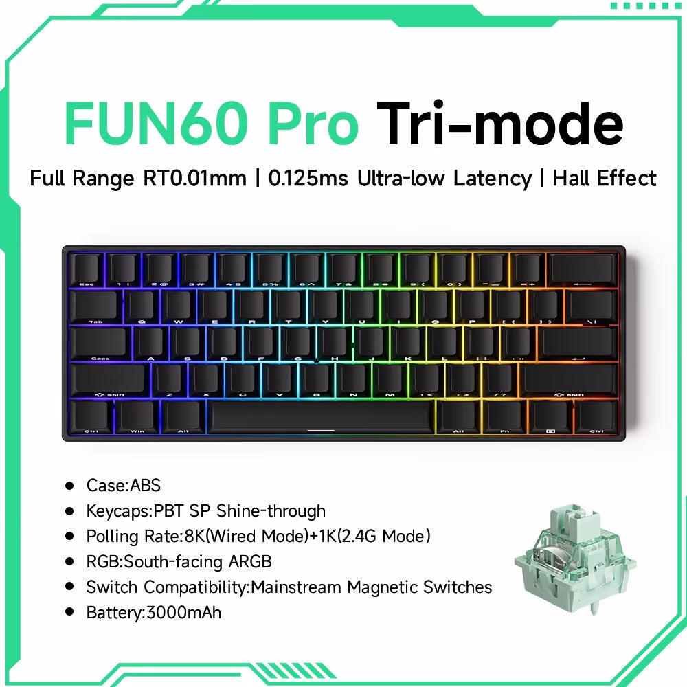 MONSGEEK FUN60 PRO & MAX Mechanical Keyboard with Magnetic Switches - 60% Wireless Gaming Keyboard with Rapid Trigger and 8K ARGB Customization