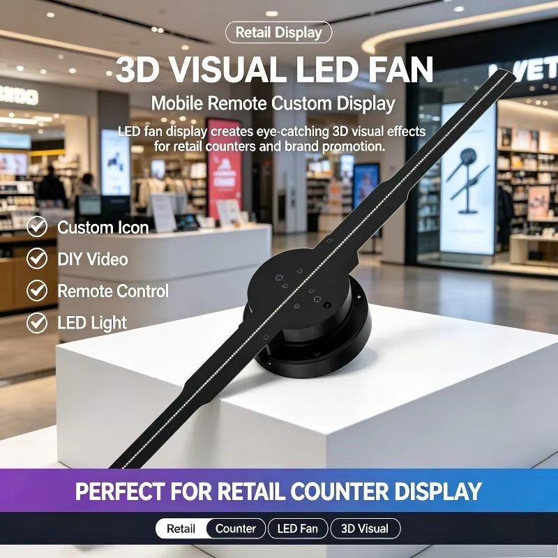3D Holographic Fan Mobile Remote Control Custom Icon DIY Video LED Neon Light Rotating Display Holographic Projector Fan