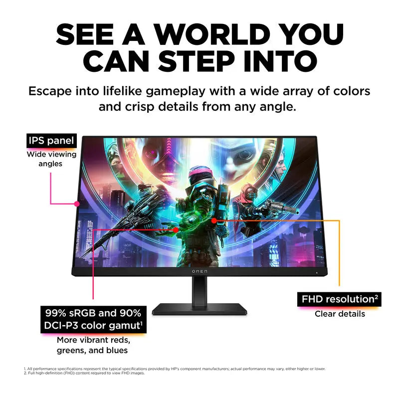 OMEN by HP 24 Gaming Monitor - 23.8In FHD Crisp Details, 165Hz Refresh Rate, for Pc/Console, DP Port, Computer Office Desktop Laptop Component Monitor