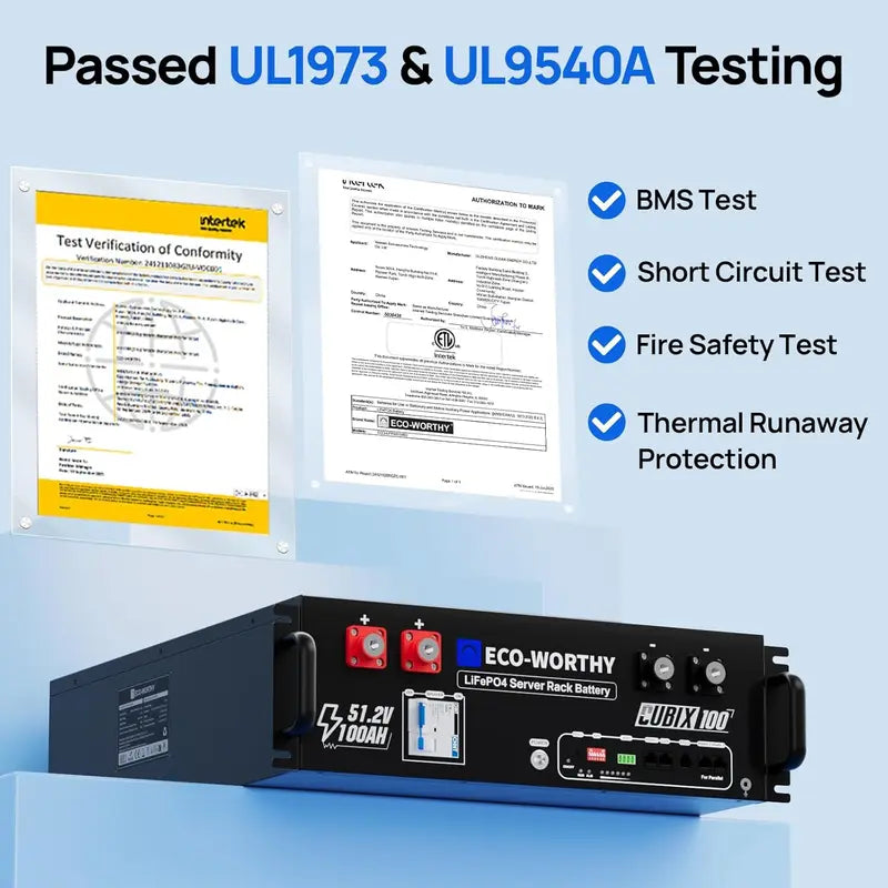 【Sold Out/Agotado】Eco-Worthy Cubix100 48V 100Ah Lifepo4 Server Rack Battery, 5120Wh Solar Energy Storage, UL1973 & UL9540 & CEC Listed, Bluetooth Wifi App & CAN/RS485 for Home Backup, Off-Grid Cabin