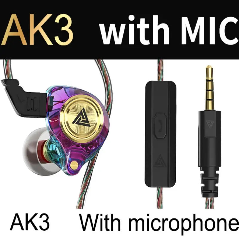 【Flash Sale】Qkz AK3 Portable Wired In-Ear Headset with Mic - Hifi Sound, Deep Subwoofer Bass, Noise Cancelling, Transparent Iems, Electronic Cable-Connected Audio Gaming Earbuds, Console Device Accessory, Geek Gift for Gamers