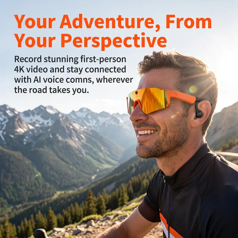 Real-Time Ai-Powered Smart Glasses - Recording Glasses with 1200P HD Video Recording, 8MP Anti-Shake Photography, Voice Assistant, Dual Microphones, Bluetooth Open Ear Audio, Uv-Protective Lenses for Sports, Travel