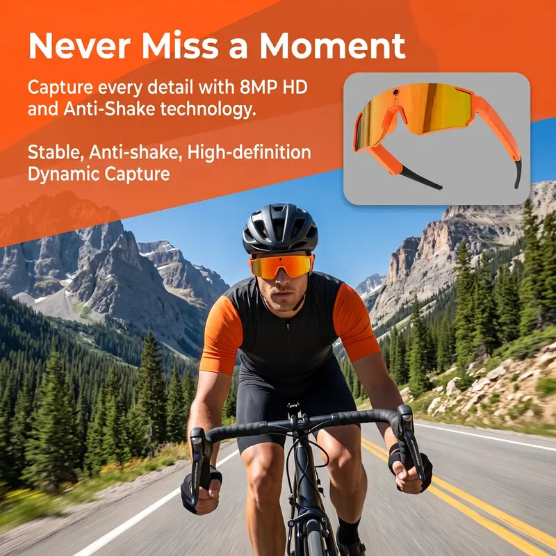 Real-Time Ai-Powered Smart Glasses - Recording Glasses with 1200P HD Video Recording, 8MP Anti-Shake Photography, Voice Assistant, Dual Microphones, Bluetooth Open Ear Audio, Uv-Protective Lenses for Sports, Travel