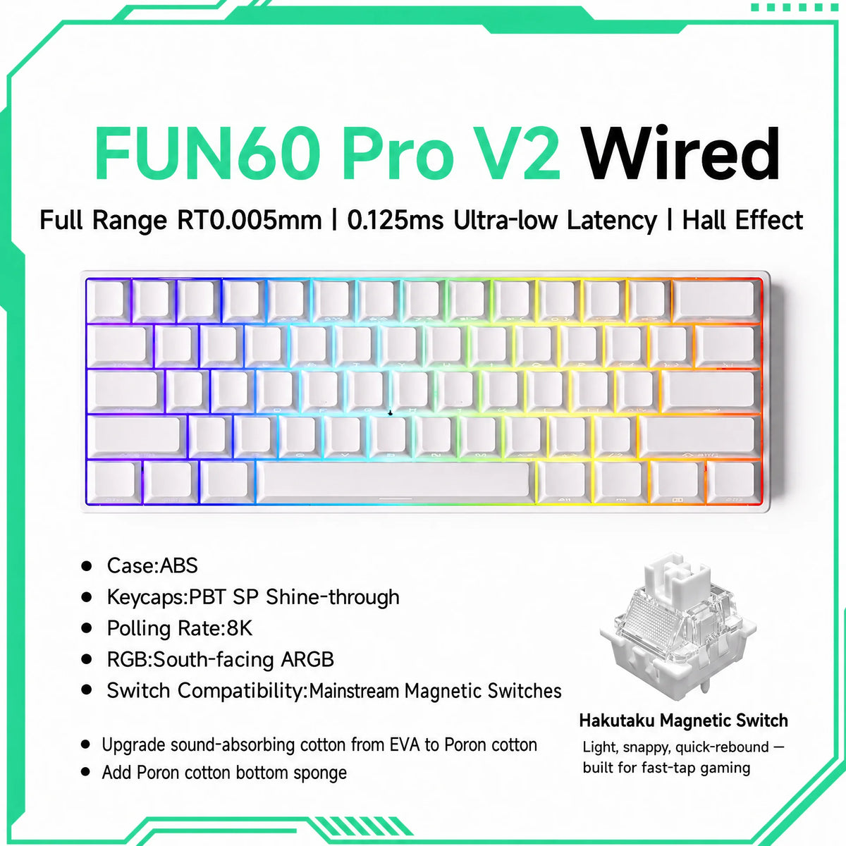 MONSGEEK FUN60 PRO & MAX Mechanical Keyboard with Magnetic Switches - 60% Wireless Gaming Keyboard with Rapid Trigger and 8K ARGB Customization