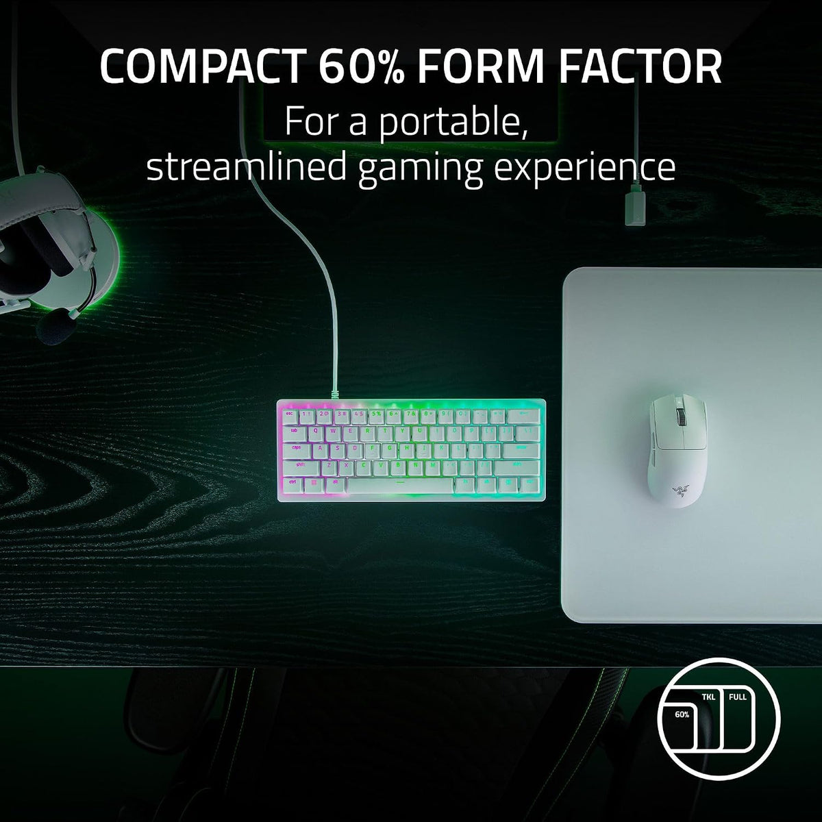 Razer Huntsman V3 Pro Mini 60% Esports Gaming Keyboard, White