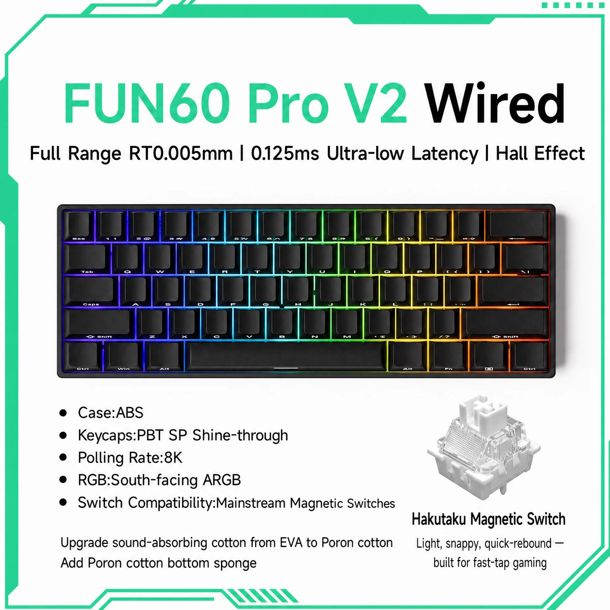 MONSGEEK FUN60 PRO & MAX Mechanical Keyboard with Magnetic Switches - 60% Wireless Gaming Keyboard with Rapid Trigger and 8K ARGB Customization